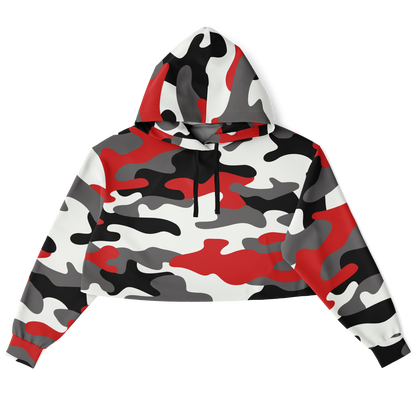 Cropped Hoodie For Women | Red, Black & White Camouflage