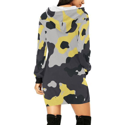 Camo Hoodie Dress | Yellow, Black and Silver Camouflage