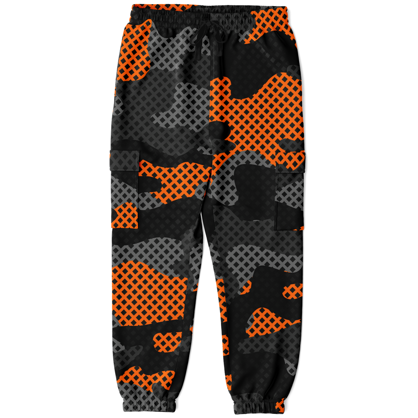 Camo Cargo Pants | Unisex | Black & Orange Pixel Camouflage