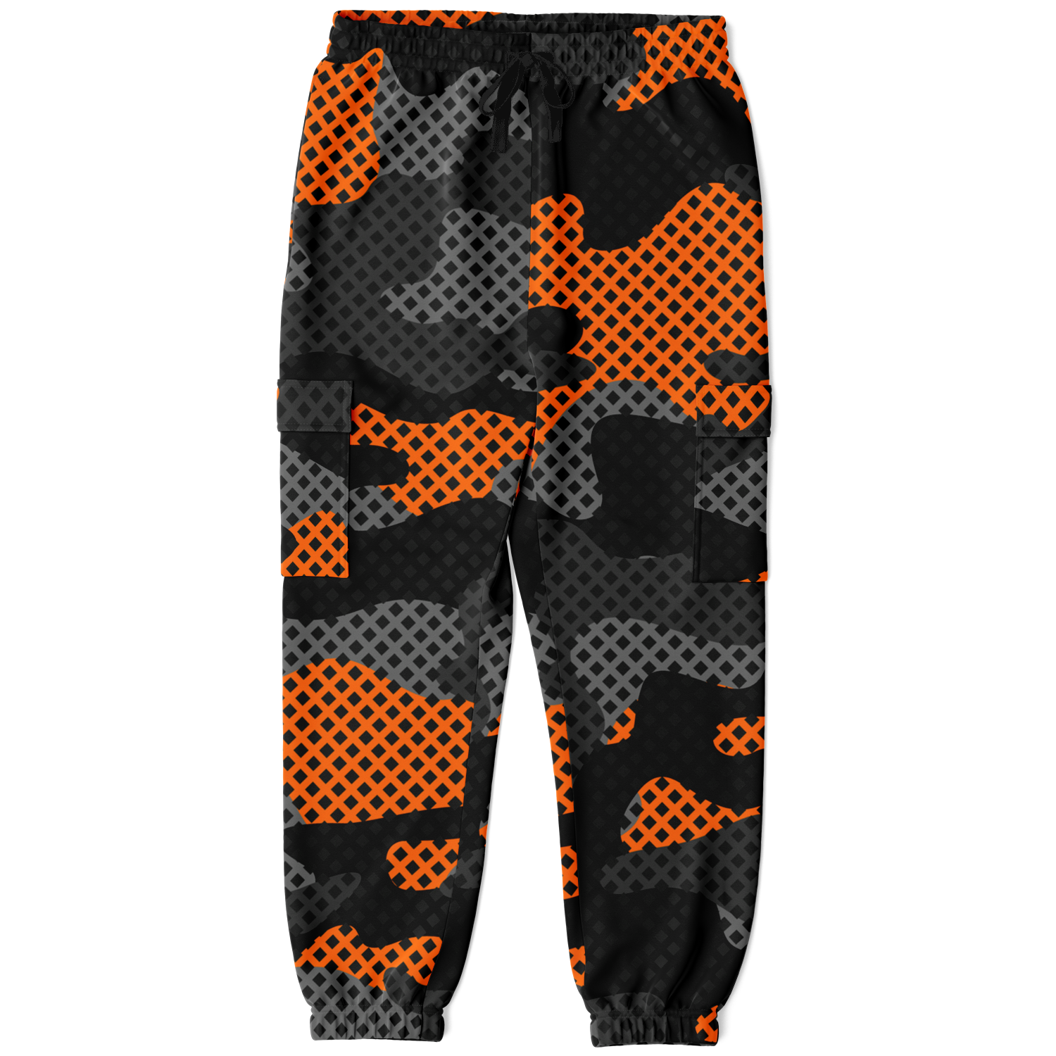 Camo Cargo Pants | Unisex | Black & Orange Pixel Camouflage