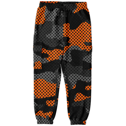 Camo Cargo Pants | Unisex | Black & Orange Pixel Camouflage