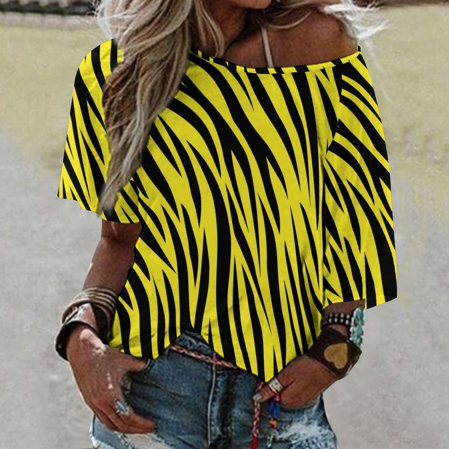 Off The Shoulder Top | Black and Yellow Zebra Shirt