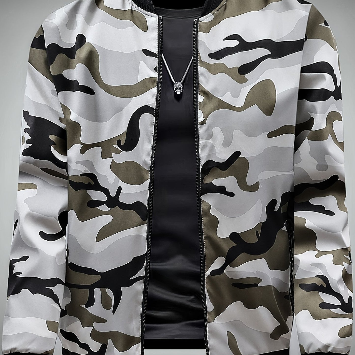 Camo Print Bomber Jacket for Men, Regular Fit, Zipper Closure