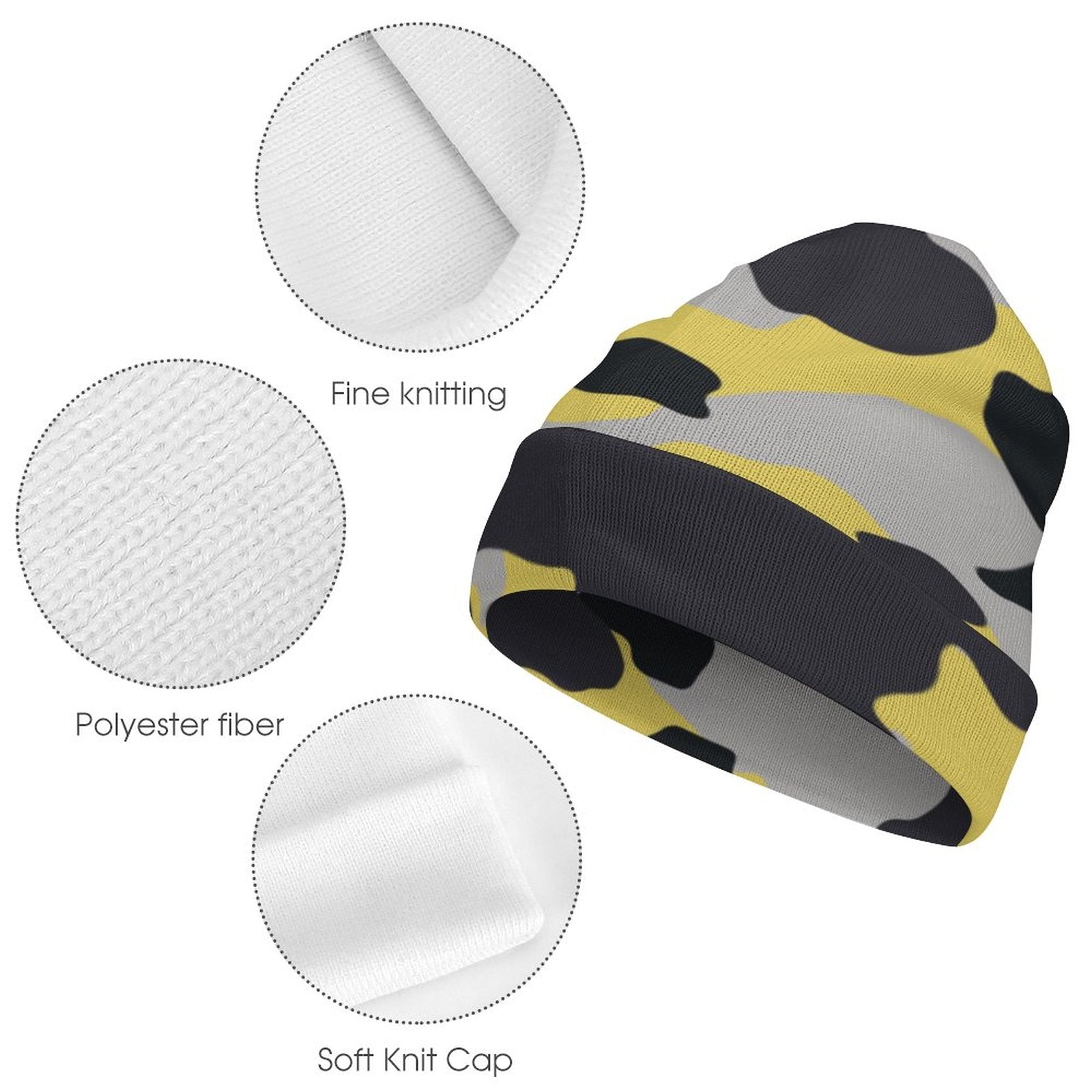 Camo Beanie | Yellow, Black & Silver Camouflage