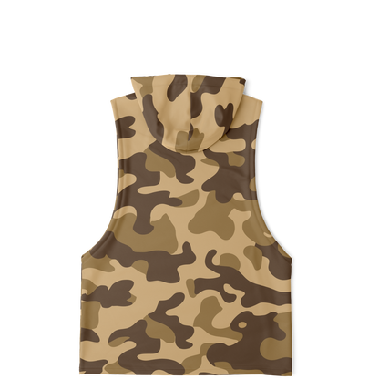 Sleeveless Hoodie | Khaki Camouflage