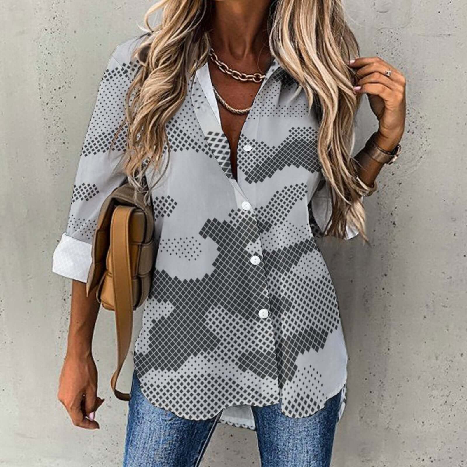 Women s Button Up Camo Shirt Gray Digital