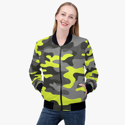 Women's Camo Bomber Jacket | Yellow, Black and Gray