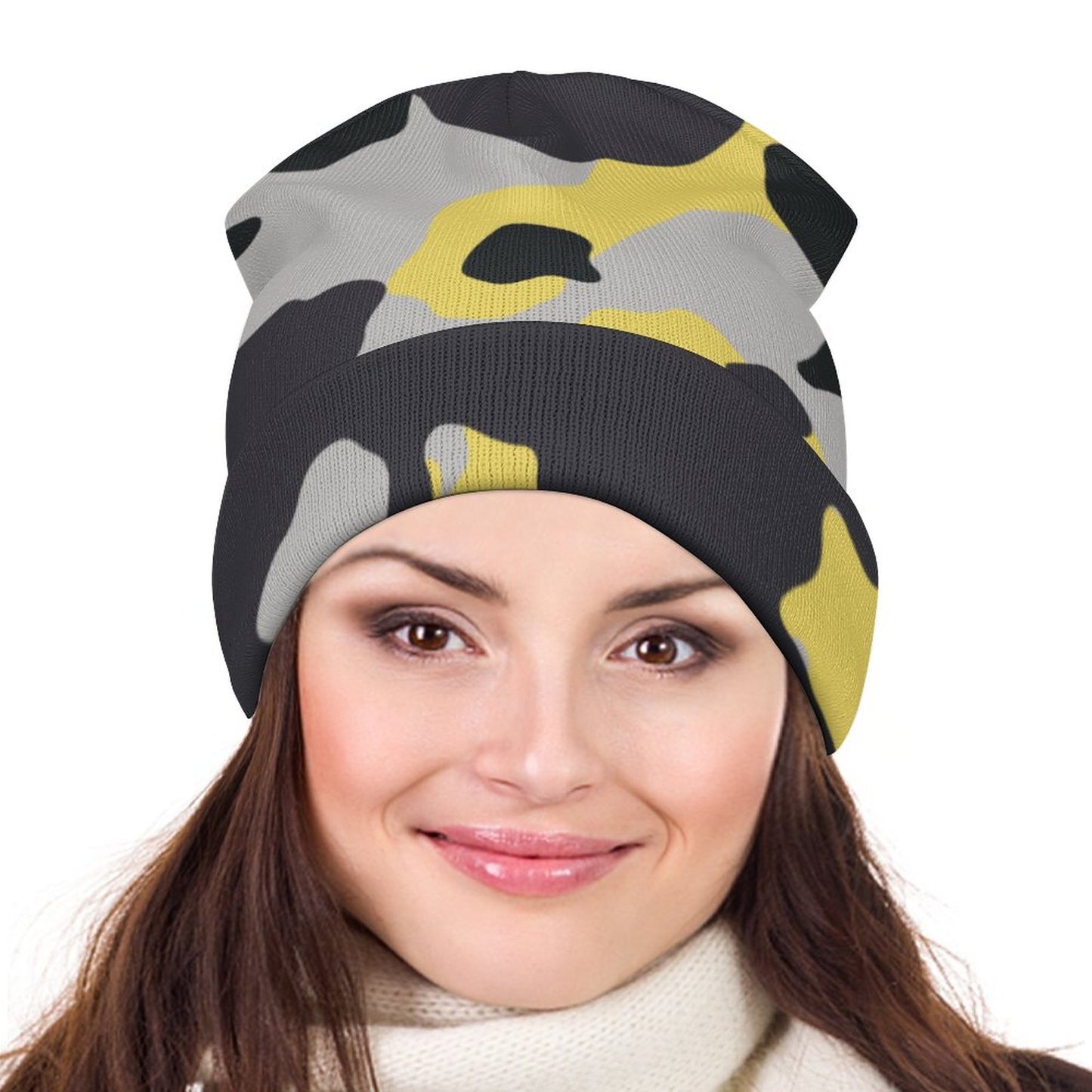 Camo Beanie | Yellow, Black & Silver Camouflage