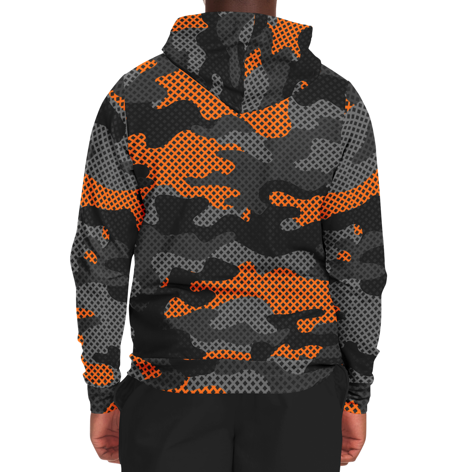 Zip-Up Hoodie | Orange & Black Pixel Camouflage