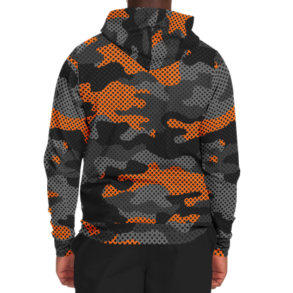 Zip-Up Hoodie | Orange & Black Pixel Camouflage