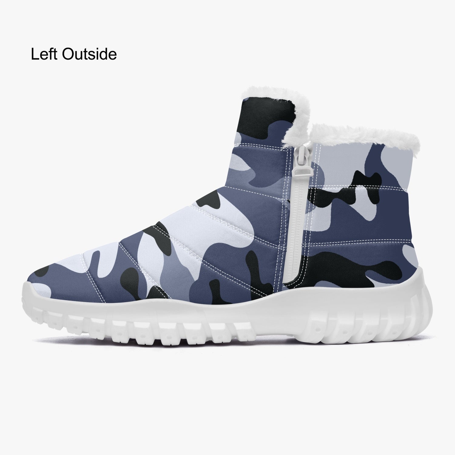 Camo Boots | Cotton-pad Fur Zipper Up | Light Blue