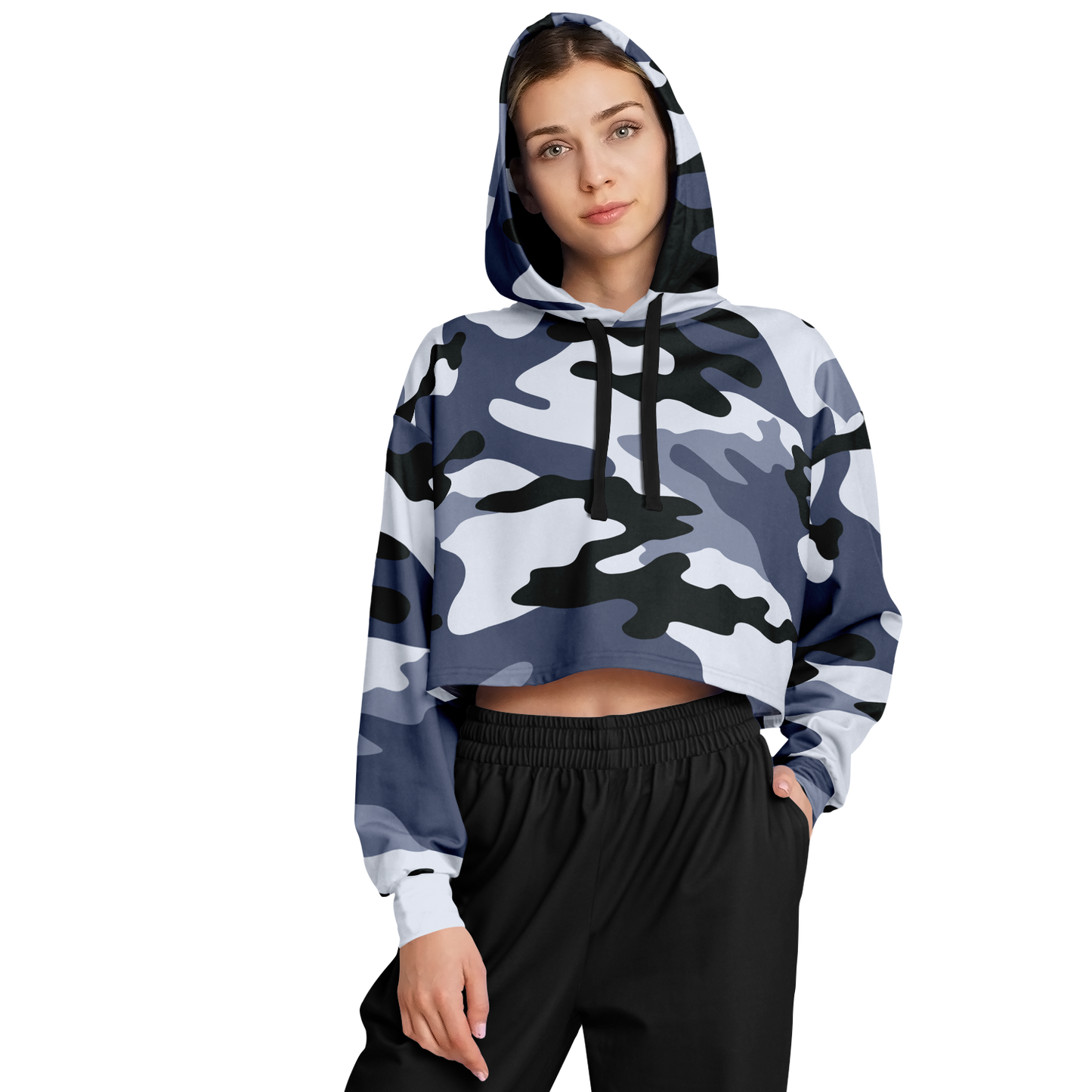 Cropped Hoodie For Women | Light Blue Camouflage