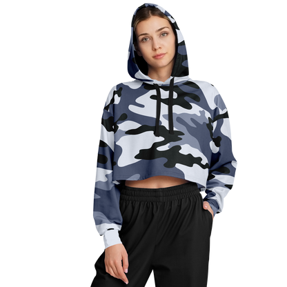 Cropped Hoodie For Women | Light Blue Camouflage