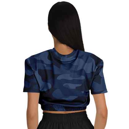 Camo Crop Top Sweatshirt | Deep Blue Camouflage