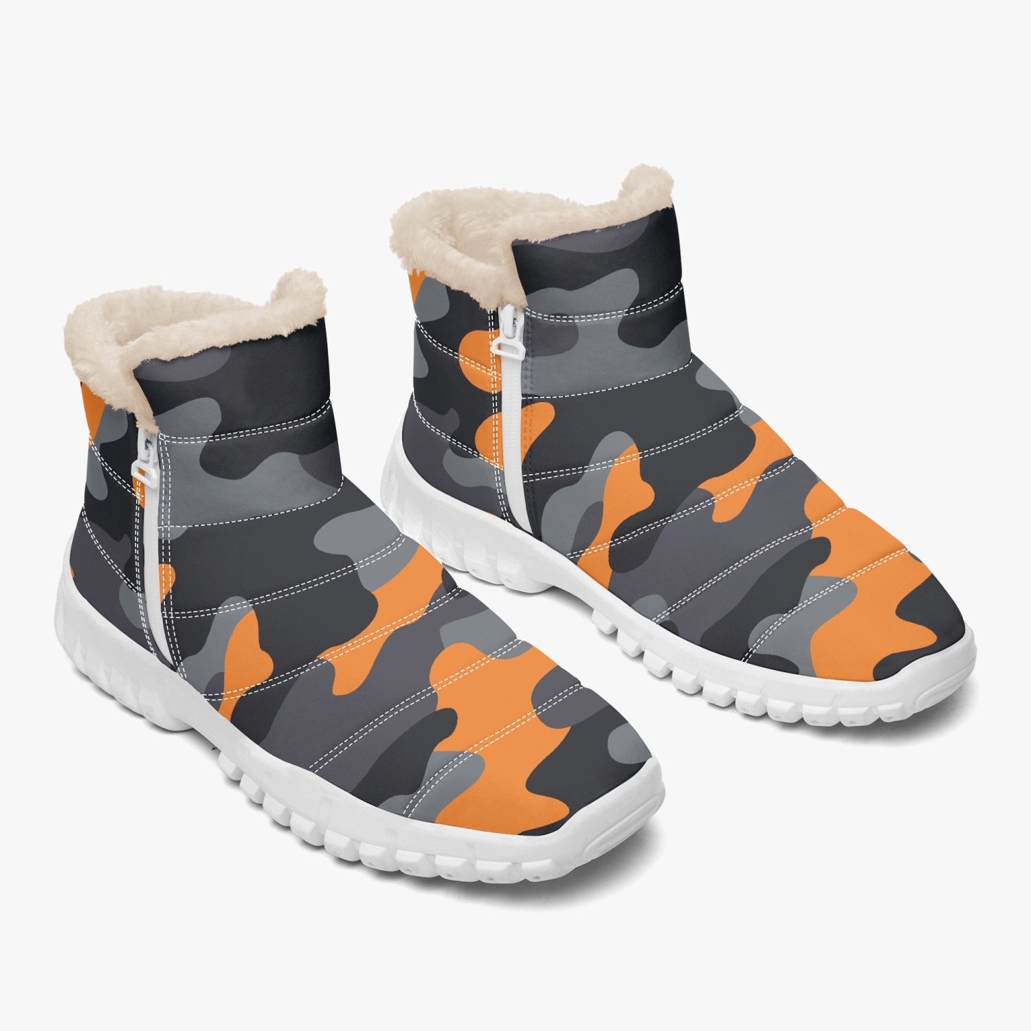 Camo Boots | Cotton-pad Fur Zipper Up | Orange, Black & Gray