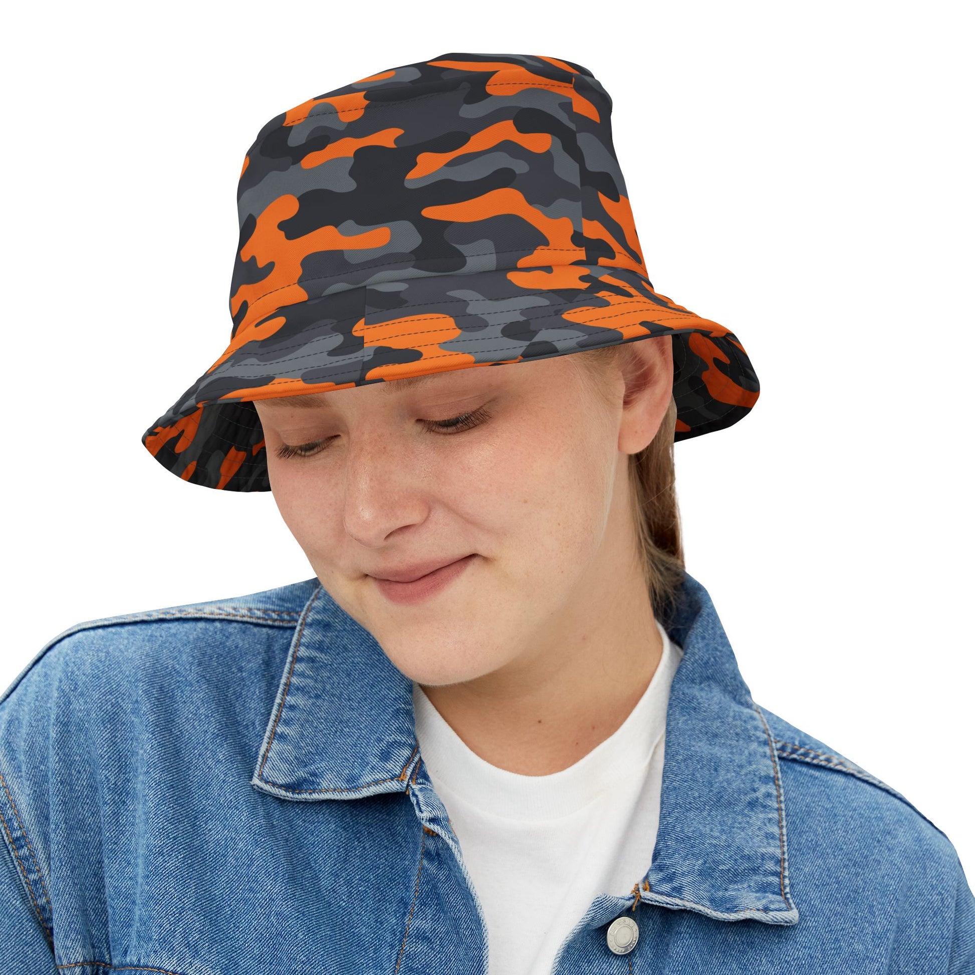 Camo Bucket Hat | Orange, Black, and Gray Camouflage