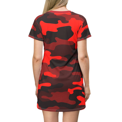 Camo T-Shirt Dress | Scarlet Red and Black Camouflage