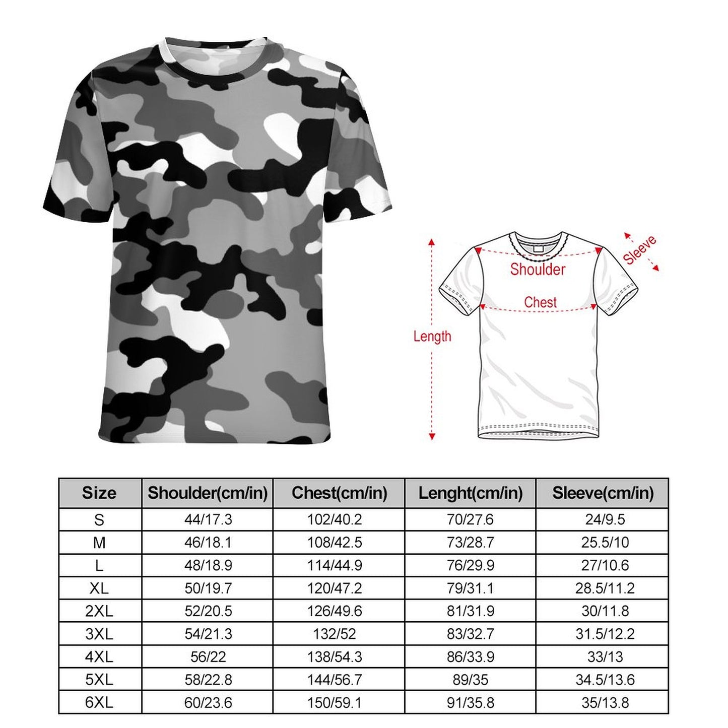 Camo Shirt | Black, White & Gray Camouflage T