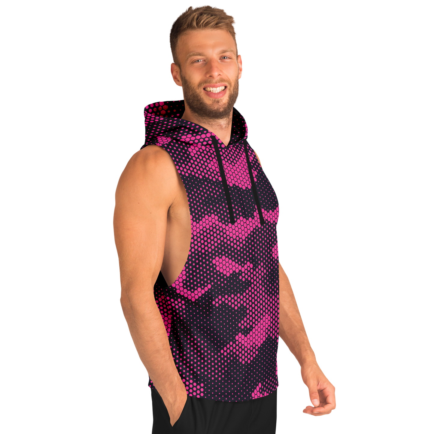 Sleeveless Hoodie | Pink Digital Dotted Camouflage