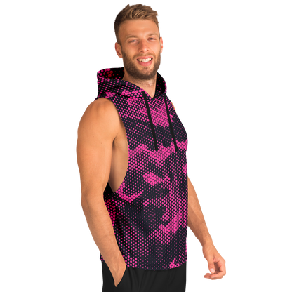 Sleeveless Hoodie | Pink Digital Dotted Camouflage