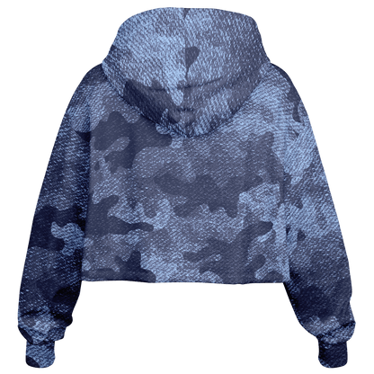 Cropped Hoodie For Women | Blue Denim Camouflage