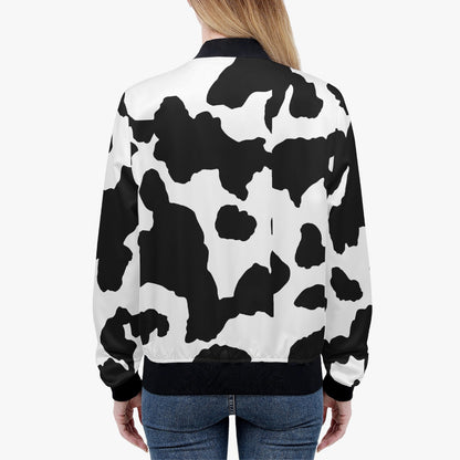 Women's Camo Bomber Jacket | Black and White Cow Print