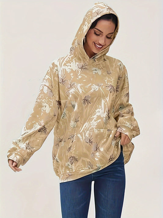 Plus Size Coffee Leaf Print Hoodie | Long Sleeves Paisley