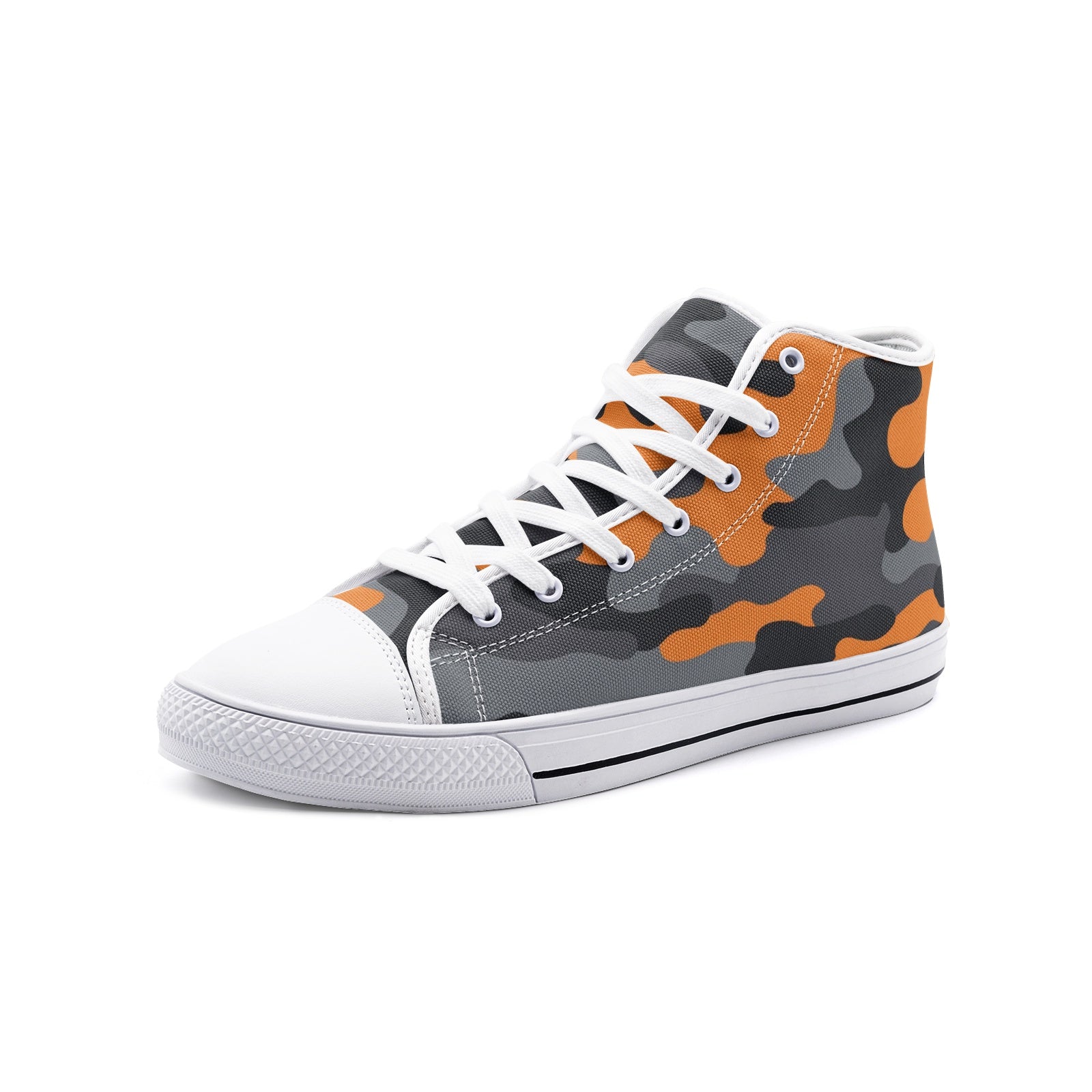 Camo Shoes | HIgh Top Canvas | Orange, Black, and Gray