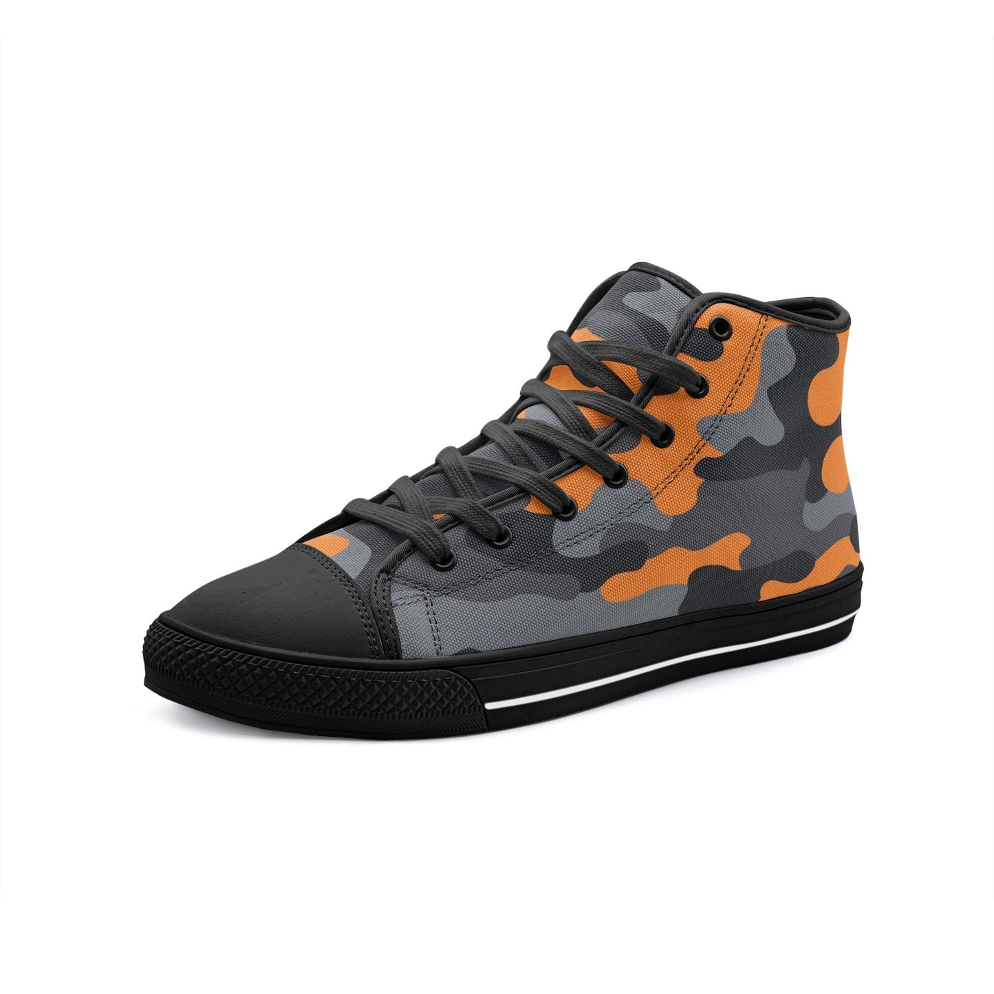 Camo Shoes | HIgh Top Canvas | Orange, Black, and Gray