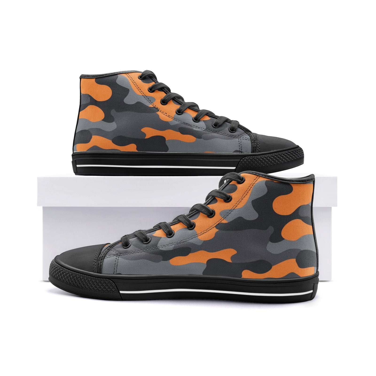 Camo Shoes | HIgh Top Canvas | Orange, Black, and Gray