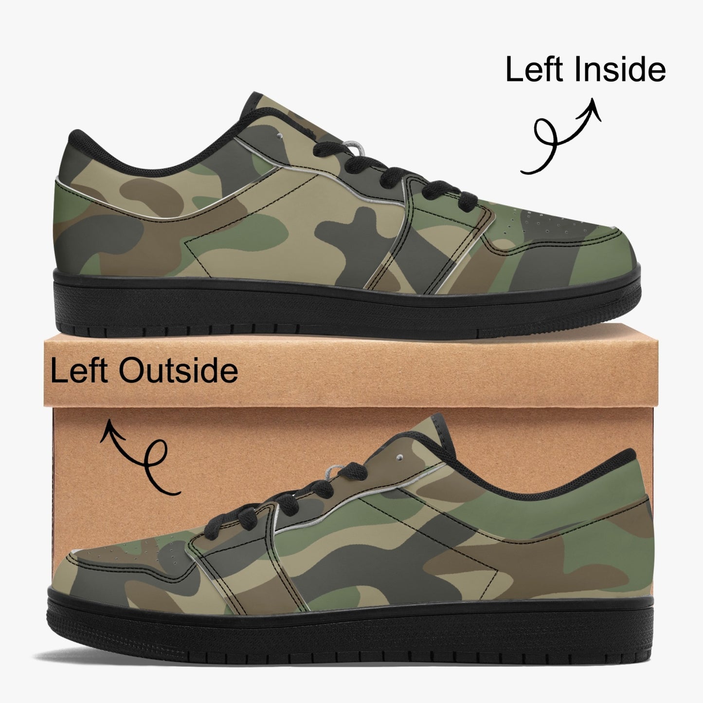 Camo Sneakers | Military Brown Low-Top Leather Camouflage Shoes