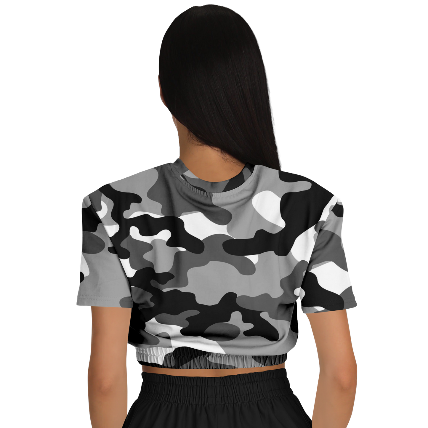 Camo Crop Top Sweatshirt | Black, White & Gray Camouflage