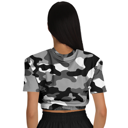 Camo Crop Top Sweatshirt | Black, White & Gray Camouflage