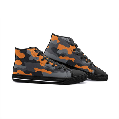 Camo Shoes | HIgh Top Canvas | Orange, Black, and Gray