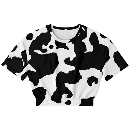 Camo Crop Top Sweatshirt | Black & White Cow Camouflage