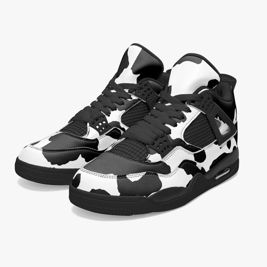 Camo Jordans AJ4 | Black and White Cow Print