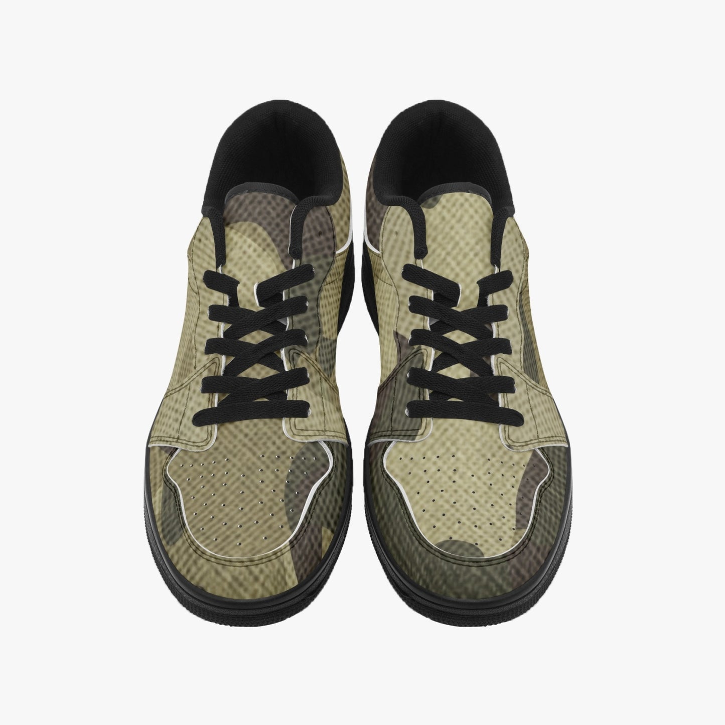 Camo Sneakers | Green Fabric Low-Top Leather Camouflage Shoes