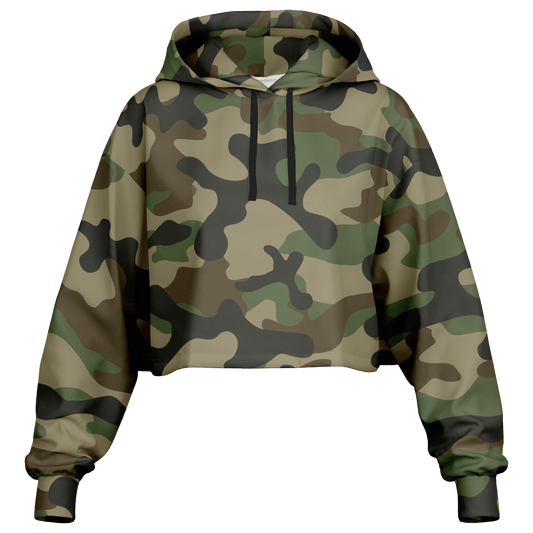 Cropped Hoodie For Women | Classic Green Camo