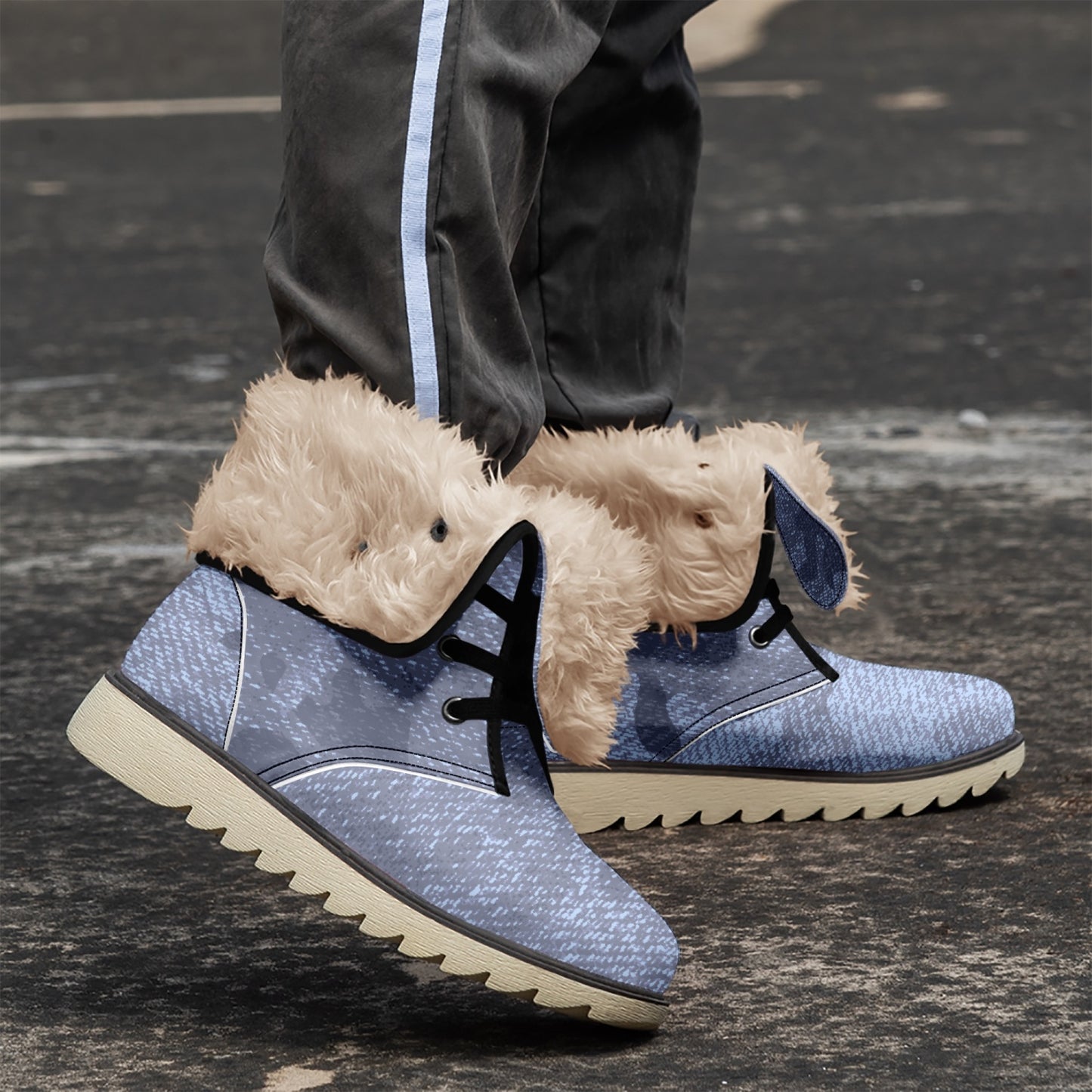 Camo Boots | Denim Blue Cotton-Pad Fur Lining