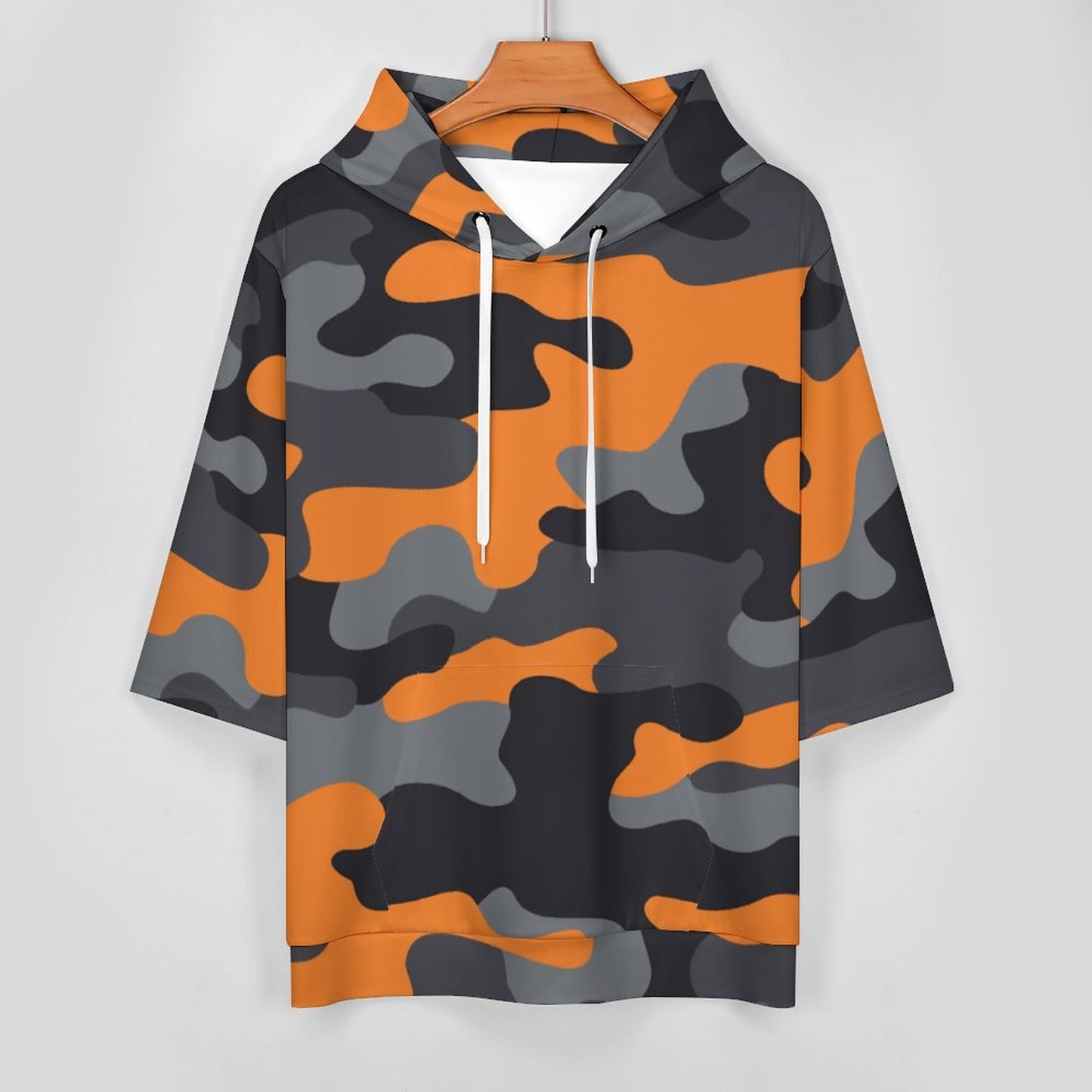 Short Sleeve Hoodie | Orange, Gray & Black Camouflage