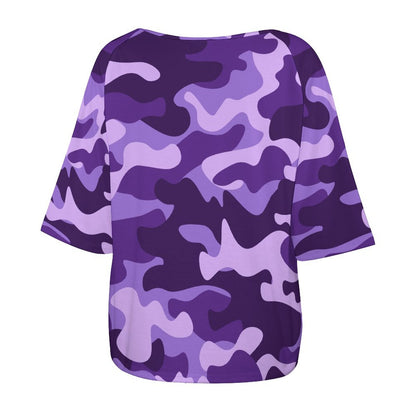 Off The Shoulder Top | Purple, Blue & Mauve Camo Shirt