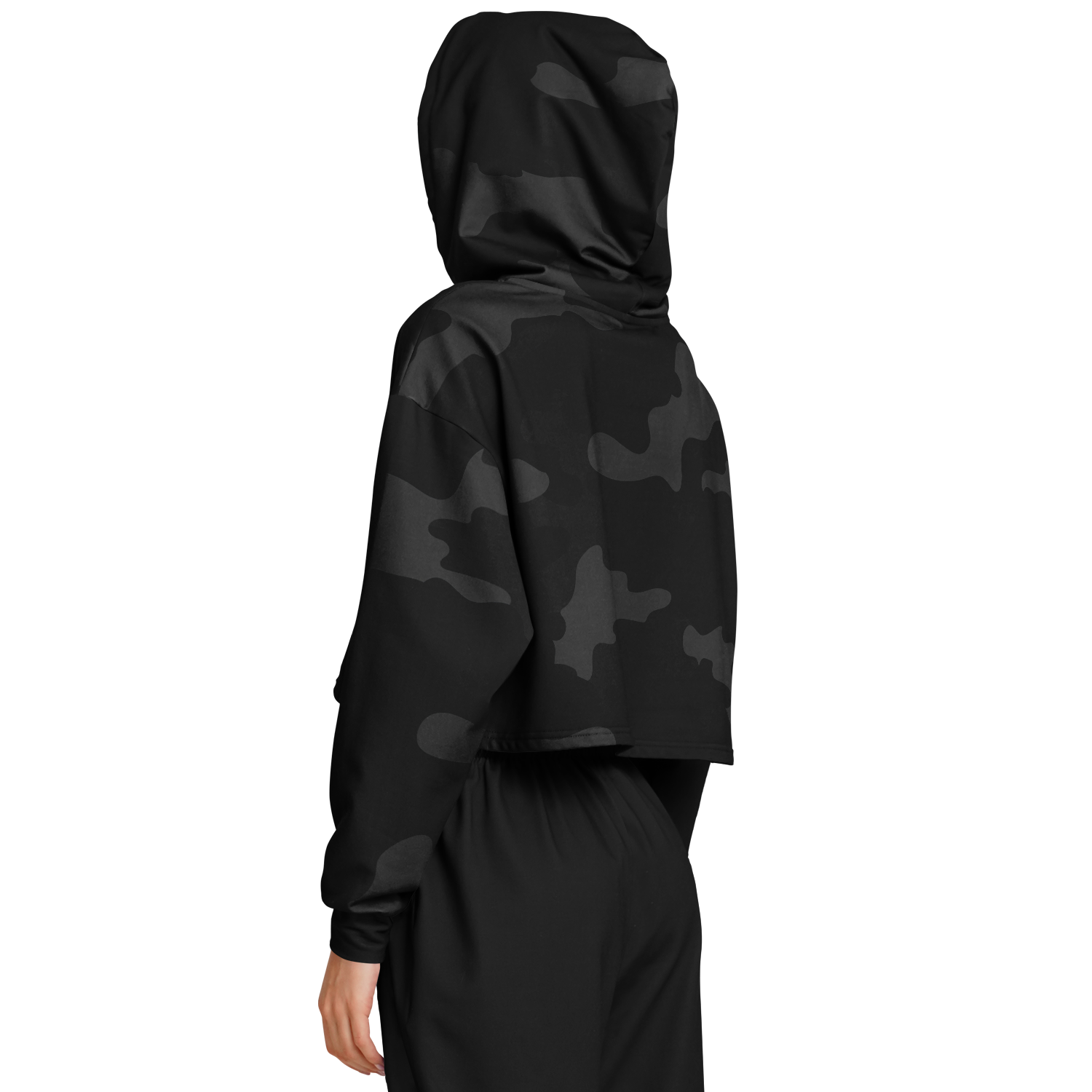 Cropped Hoodie For Women | Black Camouflage