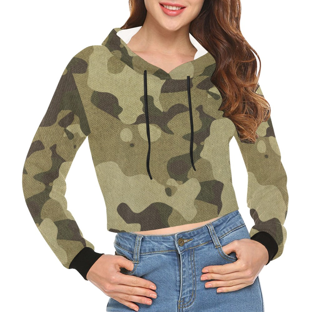 Cropped Camo Hoodie | Tight Fit | Green Fabric Camouflage