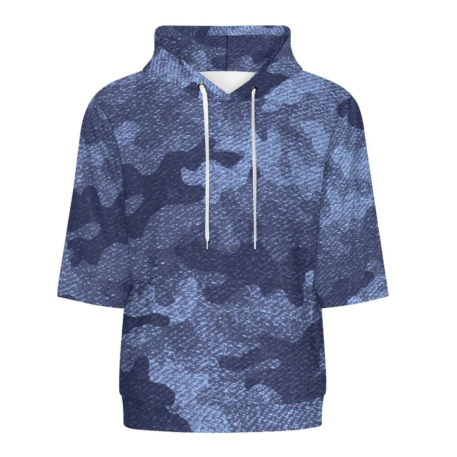 Short Sleeve Hoodie | Denim Blue Camouflage