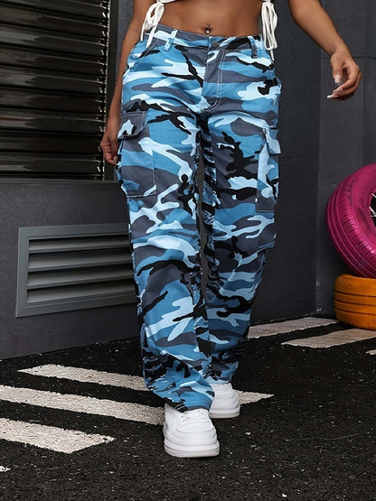 Women's Plus Size Stretchy Camo Denim Pants | Straight Leg Jeans