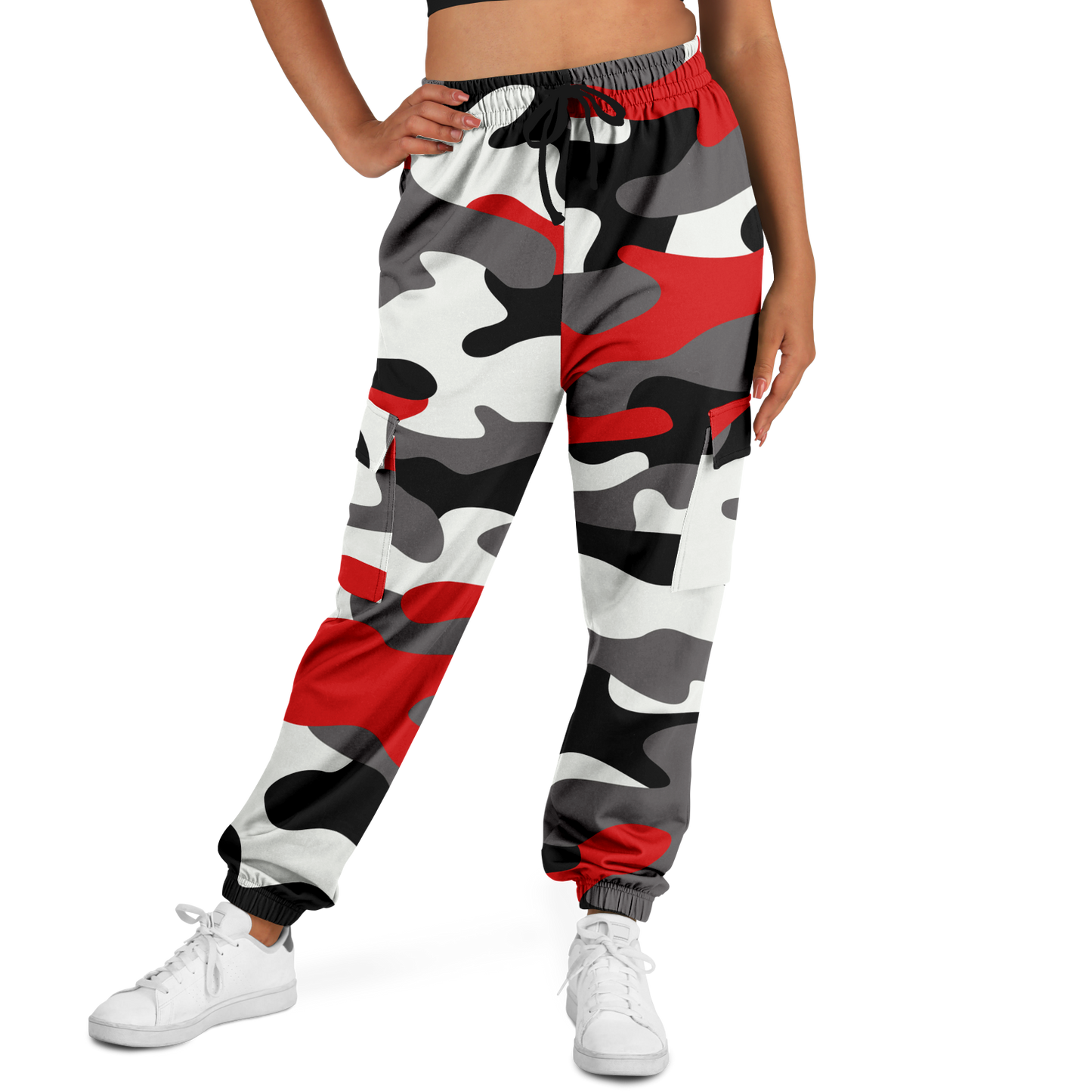 Camo Cargo Pants | Unisex | Red, Black & White Camouflage