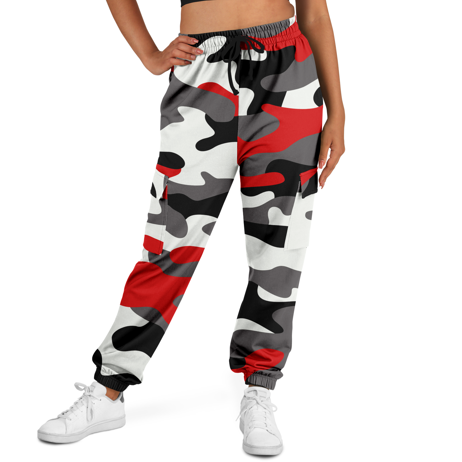 Camo Cargo Pants | Unisex | Red, Black & White Camouflage