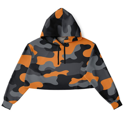 Cropped Hoodie For Women | Orange, Gray & Black Camouflage