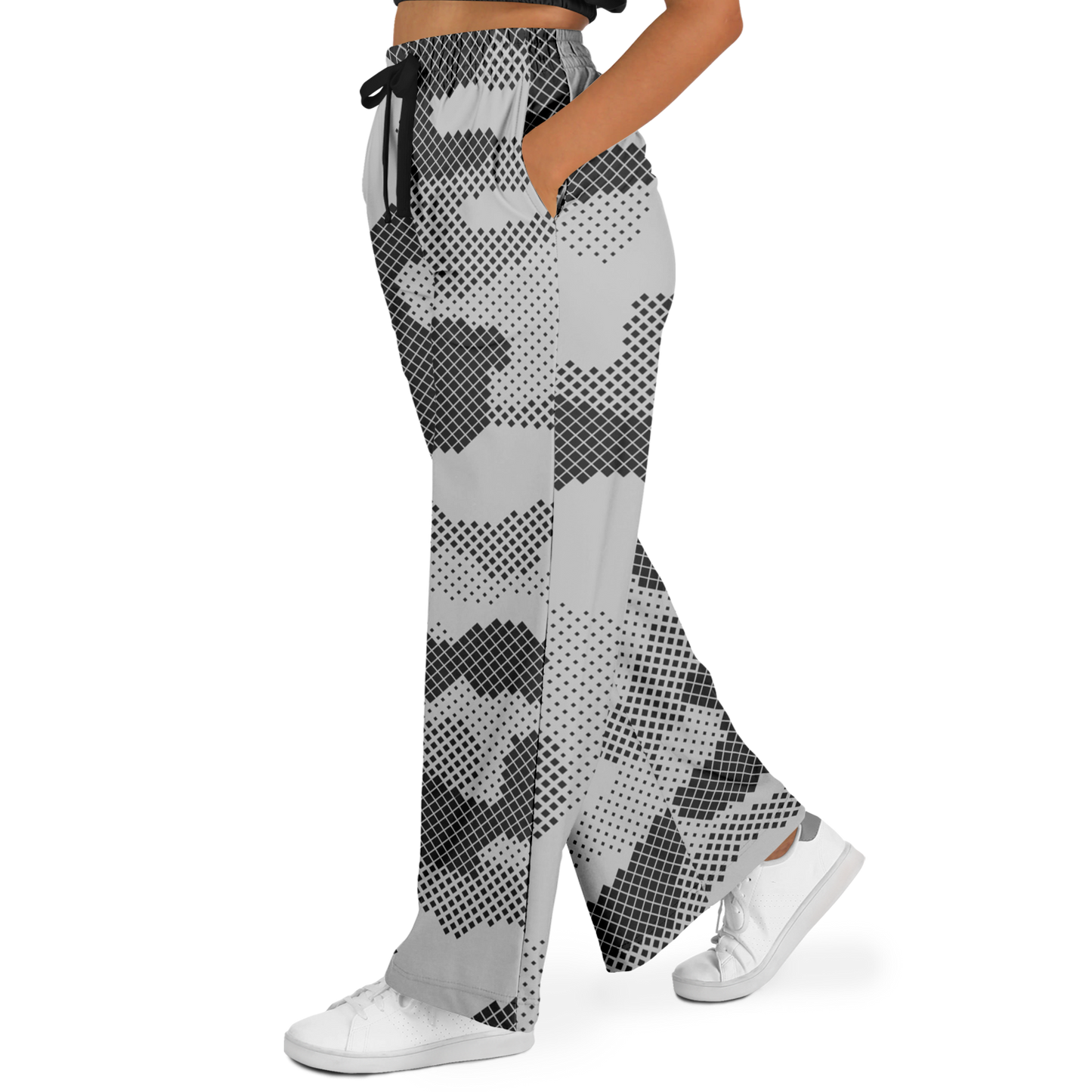 Camo Wide Leg Pants | Black & White Digital Dotted