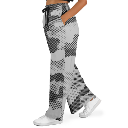 Camo Wide Leg Pants | Black & White Digital Dotted